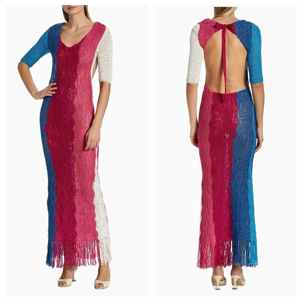 Alejandra Alonso Rojas Backless Crochet Knit Maxi Dress Resortwear NWT S - Picture 2 of 8